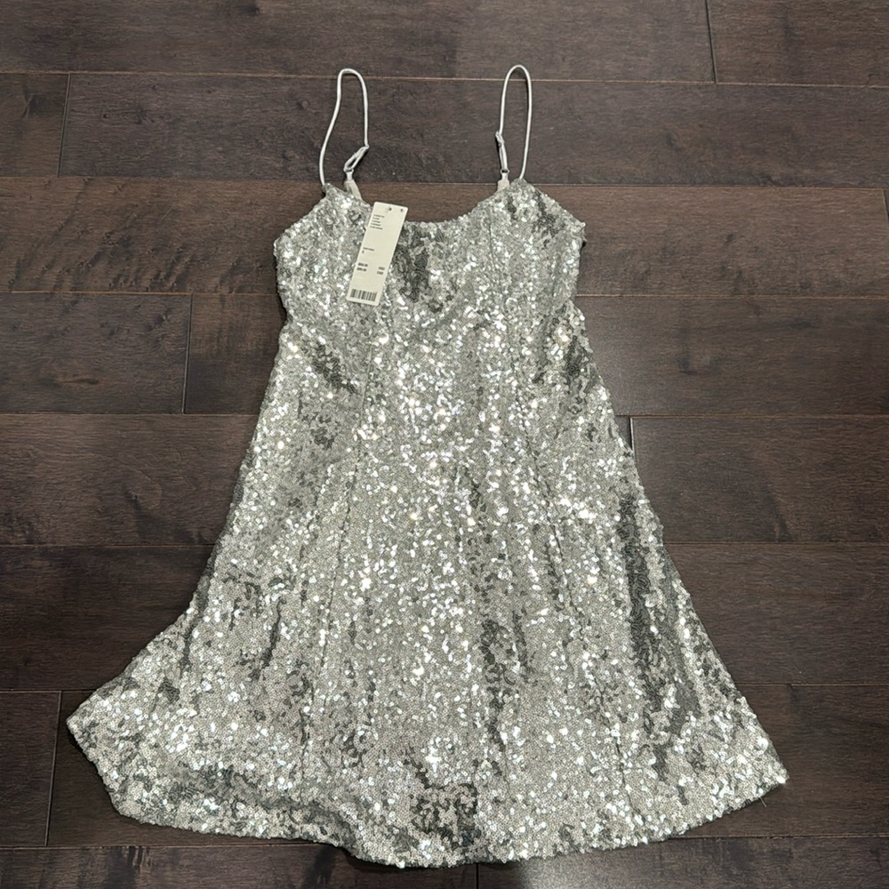 NWT Urban Outfitters Silver Sequined Mini Dress
